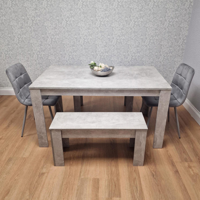 Kosy Koala Rocco 4 Seater Wooden Velvet Dining Bench Set Stone Grey and Grey - image 1