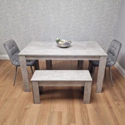 Kosy Koala Rocco 4 Seater Wooden Velvet Dining Bench Set Stone Grey and Grey - thumbnail 1