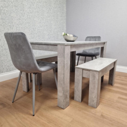Kosy Koala Rocco 4 Seater Wooden Velvet Dining Bench Set Stone Grey and Grey - thumbnail 3