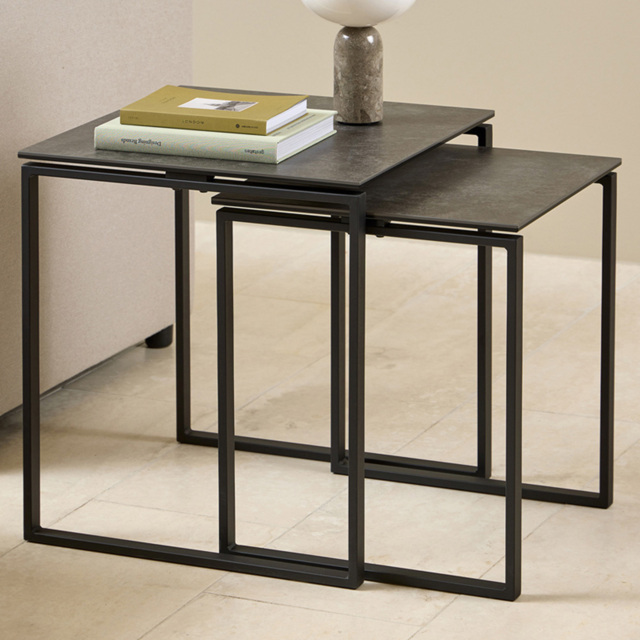Florence Katrine Ceramic Black Square Nest of Tables Set of 2 - image 1