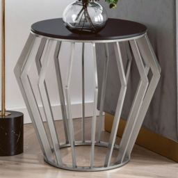 Premier Housewares Black Glass Silver Round Table - thumbnail 1