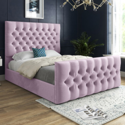 Novara Pink Small Double Velvet Upholstered Bed Frame with Pleated Chesterfield Headboard - thumbnail 1
