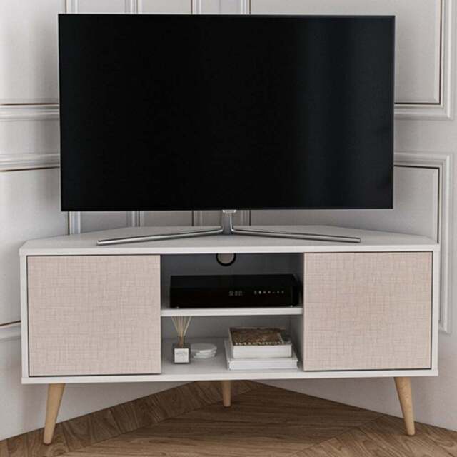 Decorotika Lesson White and Beige 2 Door 2 Shelf Corner TV Unit - image 1