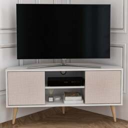 Decorotika Lesson White and Beige 2 Door 2 Shelf Corner TV Unit