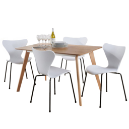 Home Source White Curved 4 Seater Veneer Top Dining Set - thumbnail 2