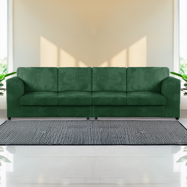 Luxor 4 Seater Green Jumbo Cord Long Sofa with Full Back - image 1