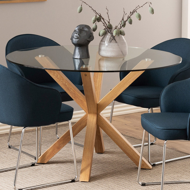 Florence Heaven Clear Glass Round 4 seater Dining Table Oak - image 1