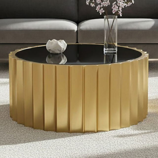 Premier Housewares Alvaro Black Glass Top Round Coffee Table with Gold Titanium Base - image 1