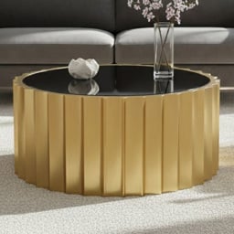 Premier Housewares Alvaro Black Glass Top Round Coffee Table with Gold Titanium Base
