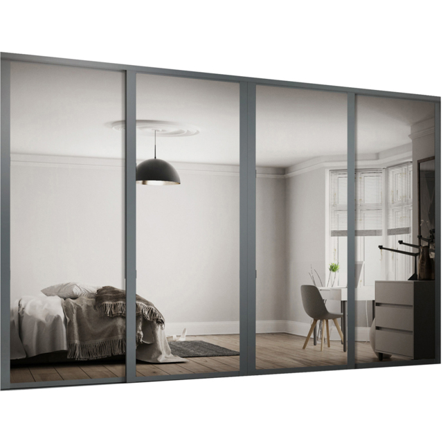 Spacepro Shaker 4 Door Graphite Frame Mirror Sliding Wardrobe Kit 2898mm - image 1