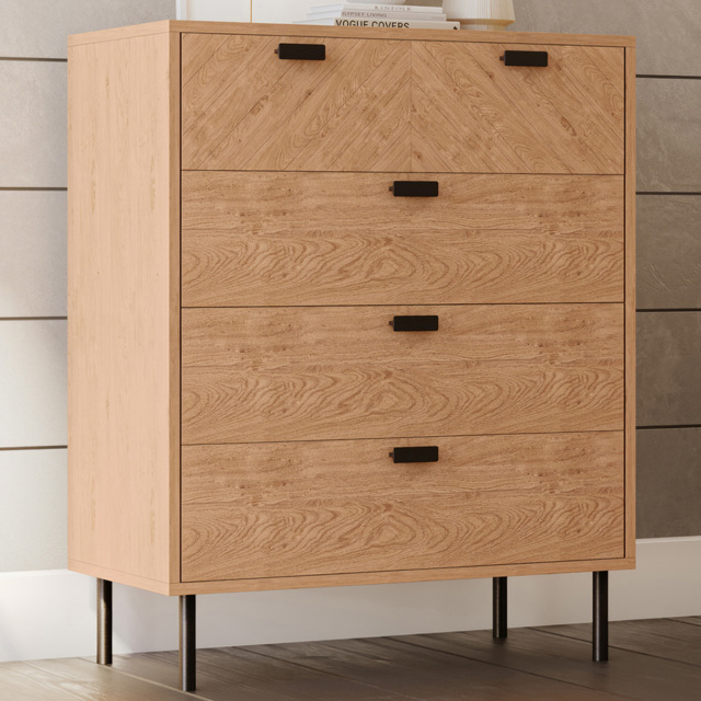 Seconique Leon 5 Drawer Medium Oak Effect Chest of Drawers - image 1