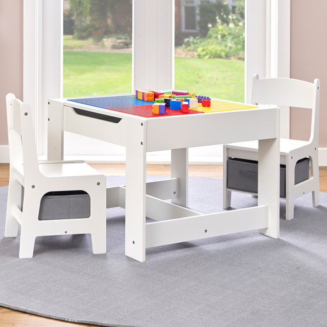 Liberty House Toys 2 Seater White Construction Top Table Set with Storage - image 1
