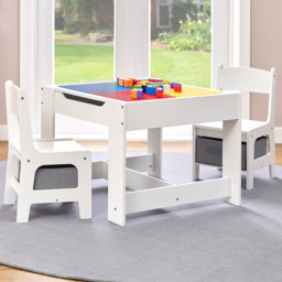 Liberty House Toys 2 Seater White Construction Top Table Set with Storage