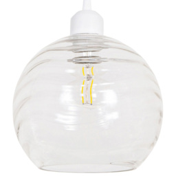 Happy Homewares Designer Clear Circular Ribbed Glass Non Electric Ceiling Pendant Shade - thumbnail 1