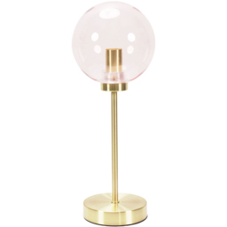 ValueLights Frenchie Pink Tinted Globe Gold Stem LED Table Lamp - thumbnail 1