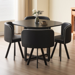Comfy Living 4 Seater Black Square Dining Table Set with Black Chairs - thumbnail 1