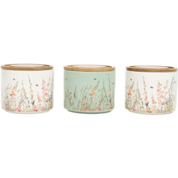 Set of 3 Floral Bees Stacking Canisters with Bamboo Lid - thumbnail 2