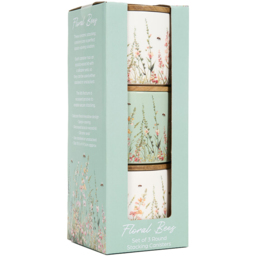 Set of 3 Floral Bees Stacking Canisters with Bamboo Lid - thumbnail 4