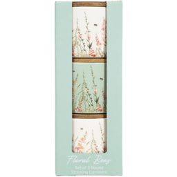 Set of 3 Floral Bees Stacking Canisters with Bamboo Lid - thumbnail 3
