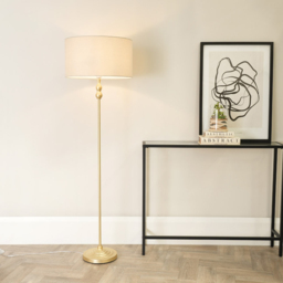 ValueLights Maggie Cream and Gold Drum Shade Candlestick LED Floor Lamp - thumbnail 2