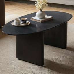SOLACE+CO Emil Black Glass Oval Coffee Table