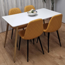 Portland 4 Seater Faux leather Dining Set White and Mustard