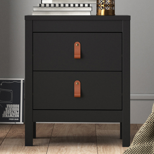 Florence Barcelona 2 Drawer Matt Black Bedside Table - image 1