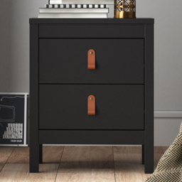 Florence Barcelona 2 Drawer Matt Black Bedside Table - thumbnail 1