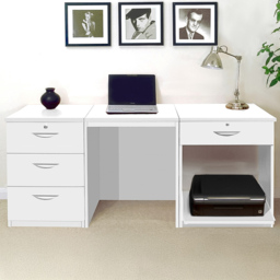 R White Cabinets SET-11-IN-WH 4 Drawer Desk with Printer Shelf White - thumbnail 1