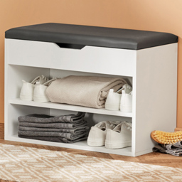 tectake Jasmina 2 Shelf White Shoe Rack Bench with Cushion