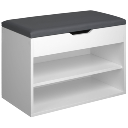 tectake Jasmina 2 Shelf White Shoe Rack Bench with Cushion - thumbnail 2