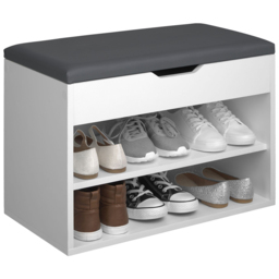 tectake Jasmina 2 Shelf White Shoe Rack Bench with Cushion - thumbnail 3