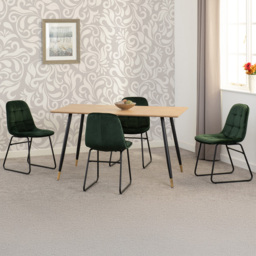 Seconique Hamilton Lukas Oak Effect Velvet 4 Seater Dining Table Set Emerald Green