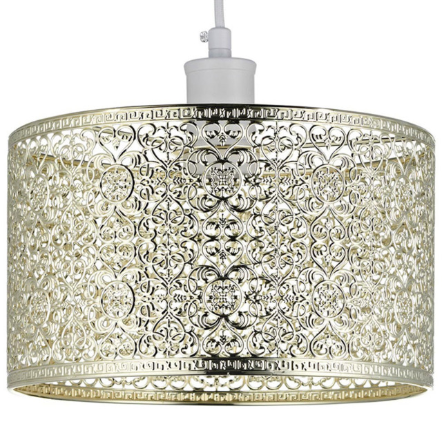 Happy Homewares Moroccan Style Decorated Gold Metal Ceiling Pendant Shade - image 1