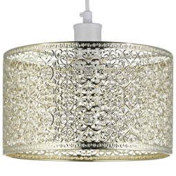 Happy Homewares Moroccan Style Decorated Gold Metal Ceiling Pendant Shade