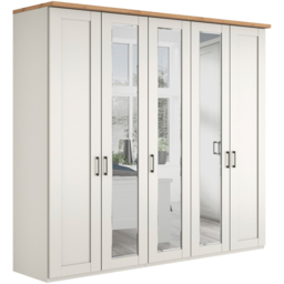Homebase Truro Boak and White 5 Door Mirrored Hinged Wardrobe with Slate Handles - thumbnail 2
