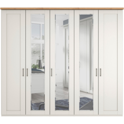 Homebase Truro Boak and White 5 Door Mirrored Hinged Wardrobe with Slate Handles - thumbnail 3