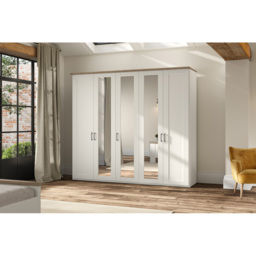 Homebase Truro Boak and White 5 Door Mirrored Hinged Wardrobe with Slate Handles - thumbnail 4