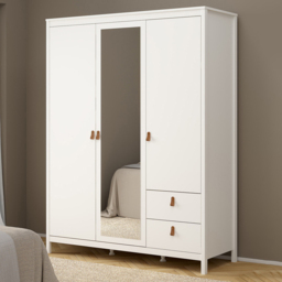 Florence Barcelona 3 Door 2 Drawer White Mirrored Wardrobe