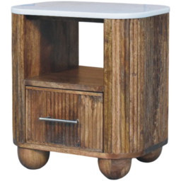Artisan Furniture Beaumont Golden Teak Single Drawer Single Shelf Marble Top Bedside Table - thumbnail 3