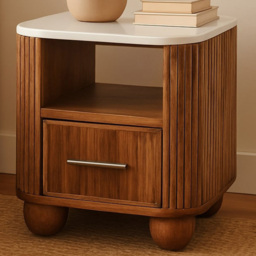 Artisan Furniture Beaumont Golden Teak Single Drawer Single Shelf Marble Top Bedside Table