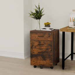 Brown 3 Drawer Wooden Filing Cabinet - thumbnail 3