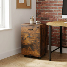 Brown 3 Drawer Wooden Filing Cabinet - thumbnail 4