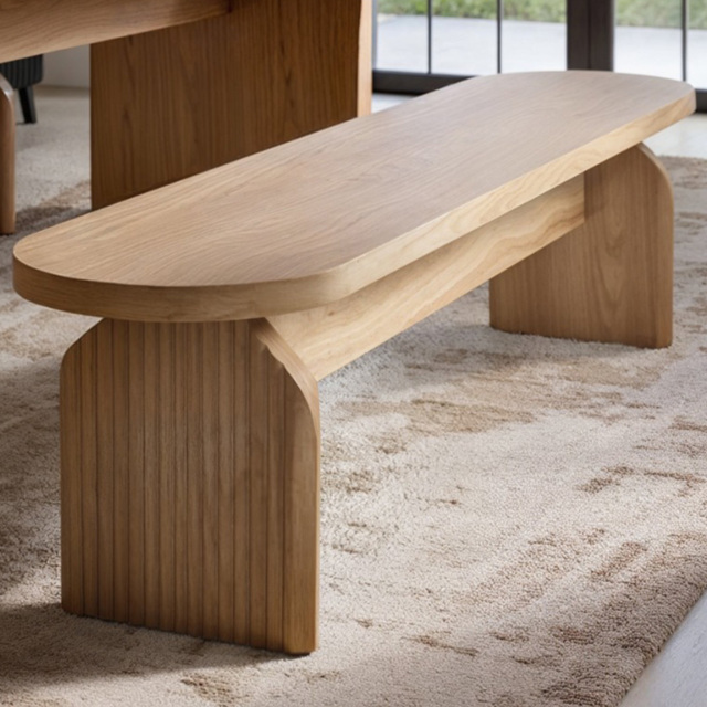 SOLACE+CO Varm Oak 3 Seater Ribbed Dining Bench - image 1