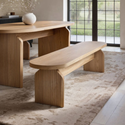 SOLACE+CO Varm Oak 3 Seater Ribbed Dining Bench - thumbnail 3