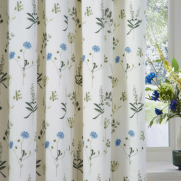 Wylder Nature Meadow Lined Pencil Pleat Curtains White and Cornflower 229 x 183cm - thumbnail 4