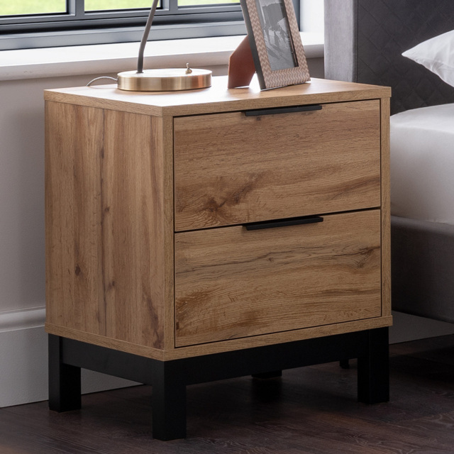 Julian Bowen Bali 2 Drawer Modern Oak Effect Bedside Table - image 1