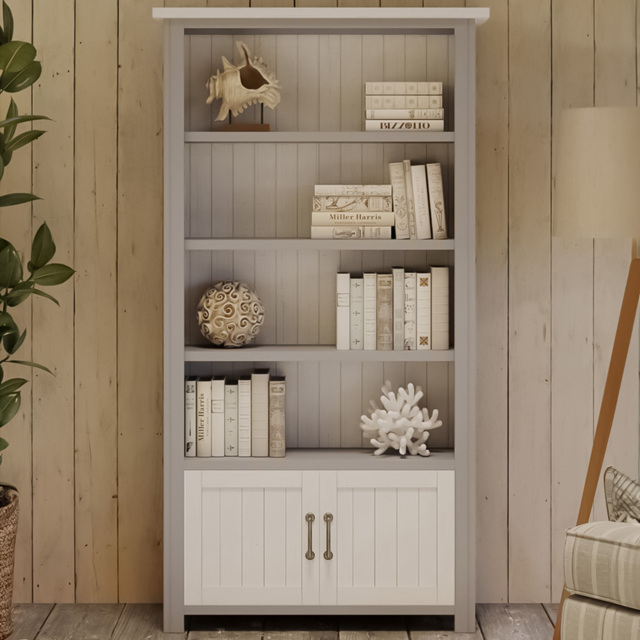 Baumhaus Greystone 2 Door 4 Shelf White Open Bookcase - image 1