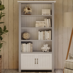Baumhaus Greystone 2 Door 4 Shelf White Open Bookcase - thumbnail 1