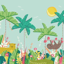 Origin Murals Jungle Animals Blue Wall Mural - thumbnail 2